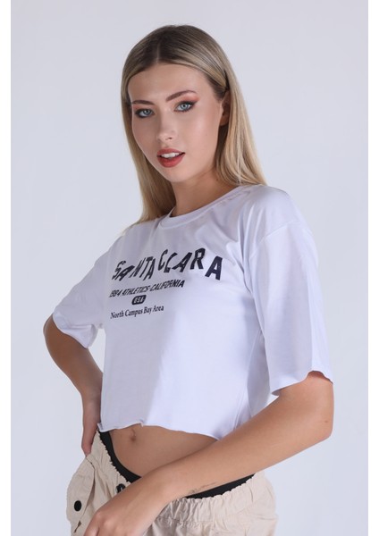 1477 Santa Clara Baskı Oversize Tshirt Beyaz