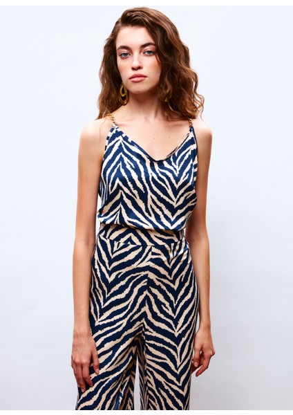 Desenli Saten Bluz - Lacivert fiyatları