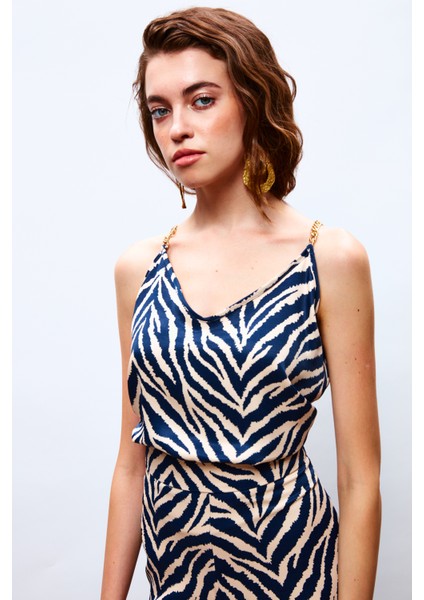 Desenli Saten Bluz - Lacivert modelleri