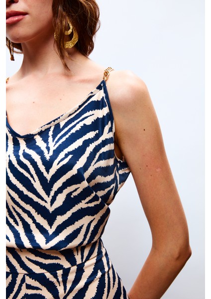 Desenli Saten Bluz - Lacivert fırsatları