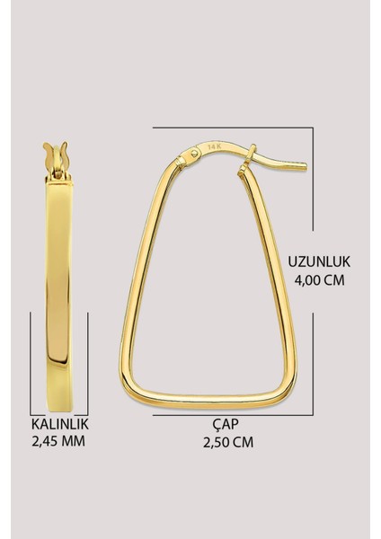 Altın Küpe 14 Ayar Altın Üçgen Halka Köşeli Küpe-4,00 cm