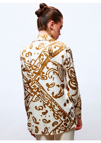 Desenli Salaş Saten Gömlek - Camel indirimleri