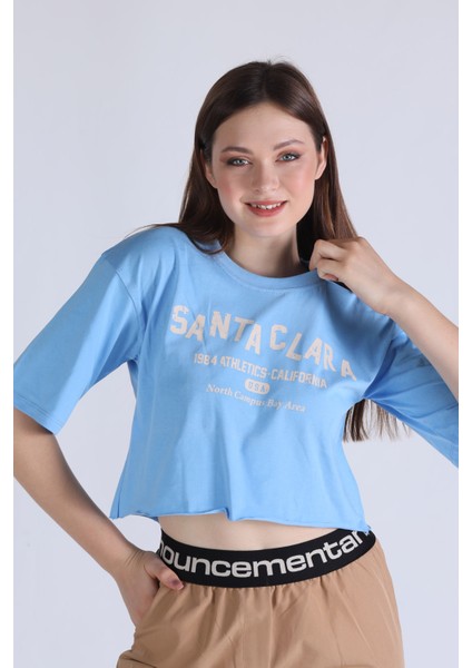 1477 Santa Clara Baskı Oversize Tshirt Mavi