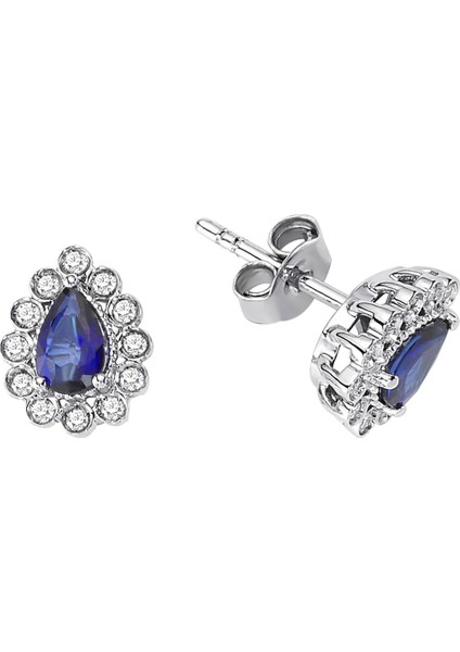 Pırlanta ve Damla Safir Taşlı Küpe 0404E0076