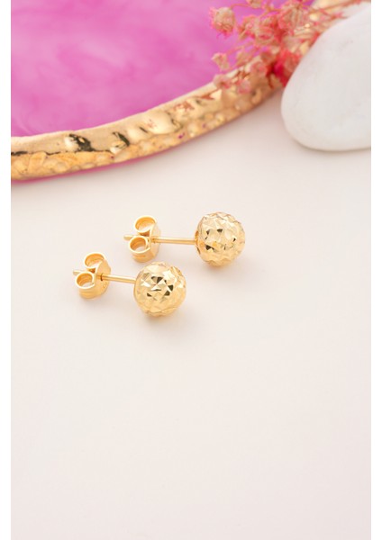 14 Ayar Altın Küpe Vidalı Kalemli Top Küpe Top Ebatı 5-Mm