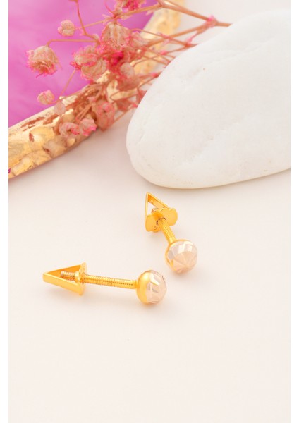 14 Ayar Altın Küpe Vidalı Top Küpe Kalemli Top Ebatı 4-Mm