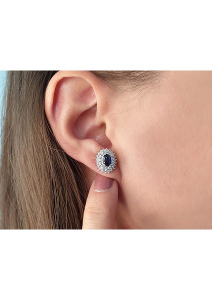 Çift Sıra Pırlanta ve Oval Safir Taşlı Anturaj Küpe 0404E0081 fiyatları