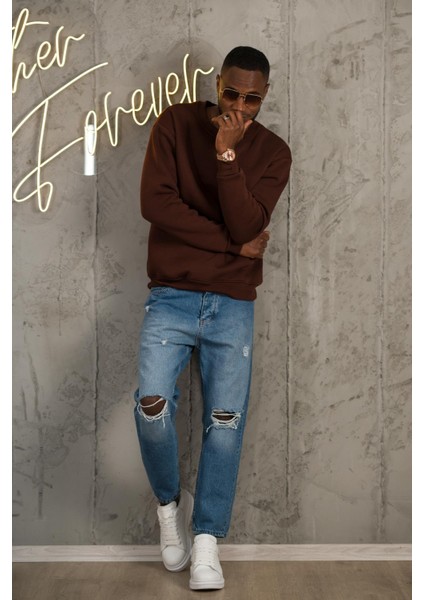 Oversize 3 Iplik Içi Polarlı Bisiklet Yaka Basic Sweatshirt fiyatları