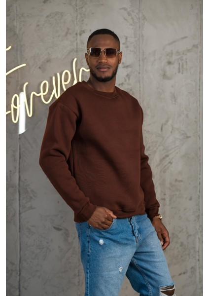 Oversize 3 Iplik Içi Polarlı Bisiklet Yaka Basic Sweatshirt fırsatları