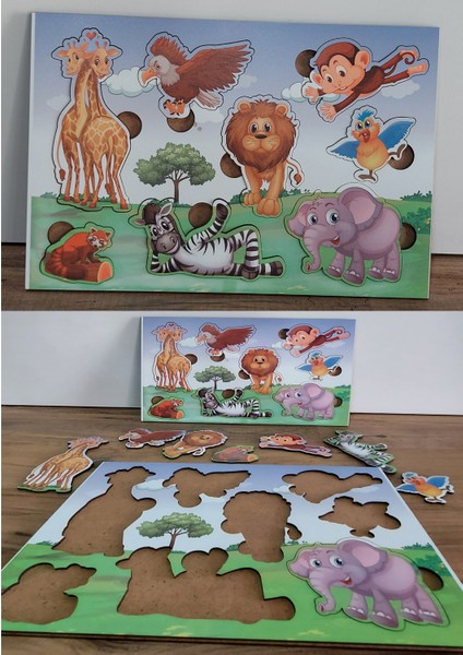 Novatoys Ahşap Eğlenceli Eğitici Sevimli Hayvanlar Bul-Tak Puzzle Seti