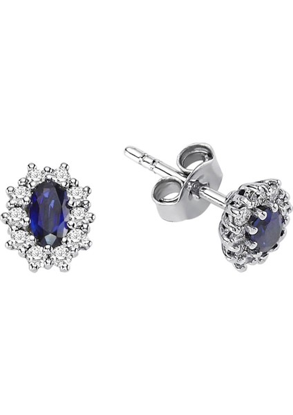 Pırlanta ve Oval Safir Taşlı Anturaj Küpe 0404E0094