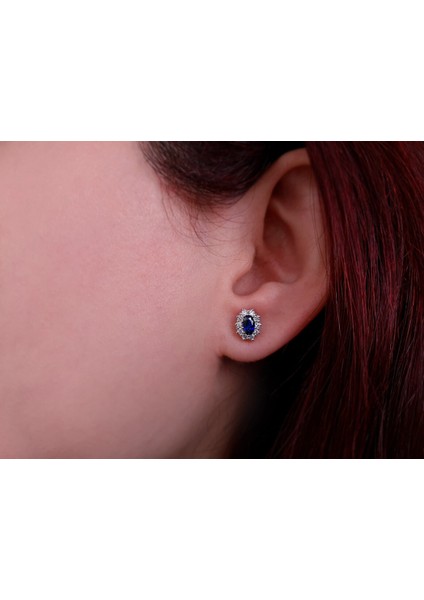 Pırlanta ve Oval Safir Taşlı Anturaj Küpe 0404E0094 fiyatları