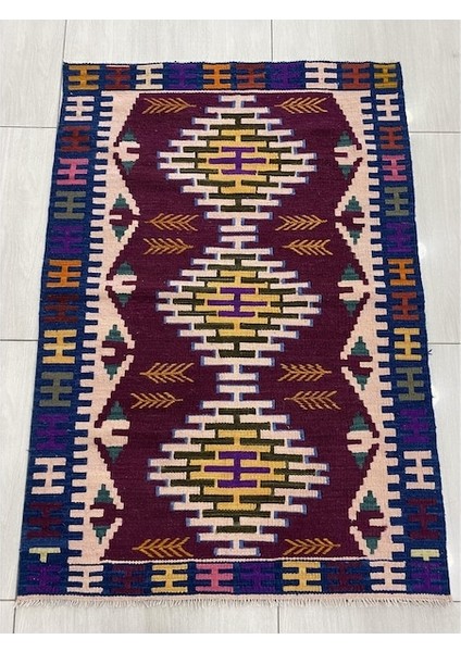 El Dokuma Sıfır Kilim 97X140 Bordo %100 Yün Saçaklı Kilim !