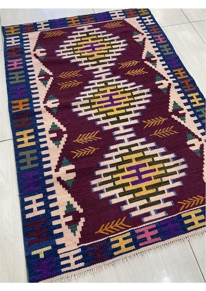 El Dokuma Sıfır Kilim 97X140 Bordo %100 Yün Saçaklı Kilim !