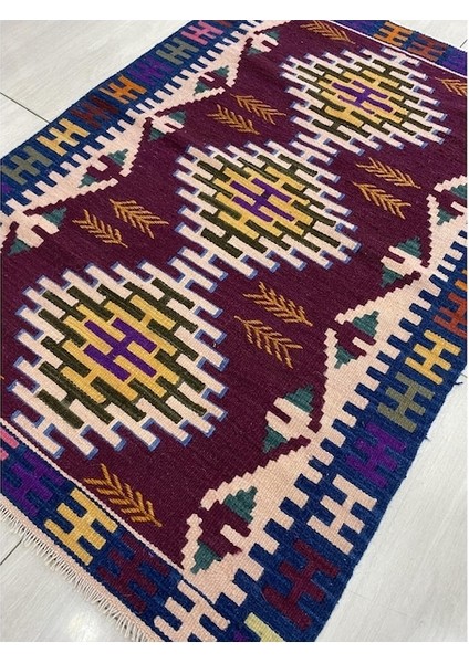 El Dokuma Sıfır Kilim 97X140 Bordo %100 Yün Saçaklı Kilim !