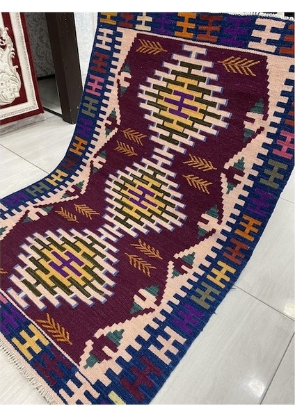 El Dokuma Sıfır Kilim 97X140 Bordo %100 Yün Saçaklı Kilim !