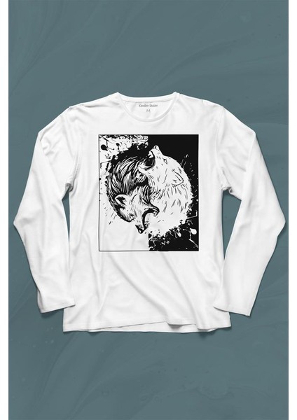 Siyah Beyaz Ying Yang Iyilik Kötülük Asil Kurt Bozkurt Uzun Kollu Tişört