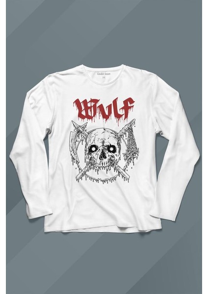 Wulf Metal Rock Band Skull Kuru Kafa Urban Gothic Uzun Kollu Tişört