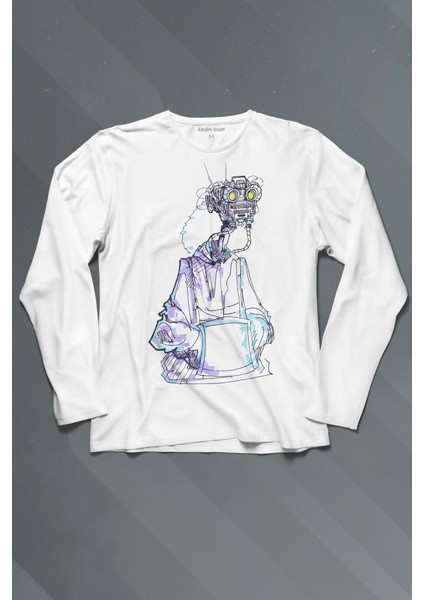 Robot Head Si-Fi Bilimkurgu Uzun Kollu Tişört