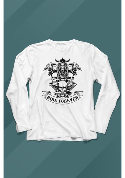 Motorcycle Skull Ride Forever Motosiklet Uzun Kollu Tişört