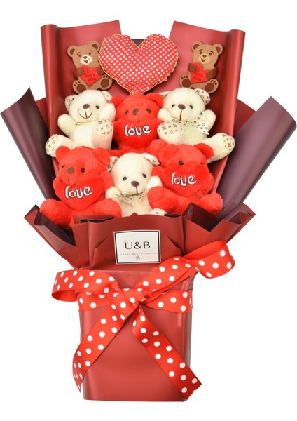 Kırmızı Kalpli Karışık Ayıcık Buketi