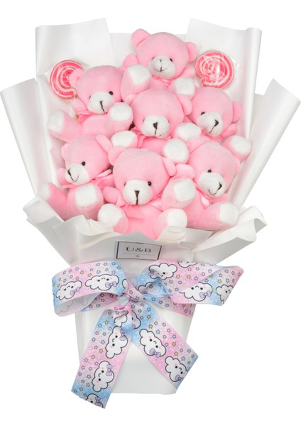 Pembe Bebek Şekerli Ayıcık Buketi