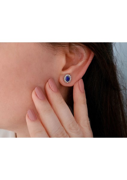 Pırlanta ve Oval Safir Taşlı Anturaj Küpe 0404E0128 fiyatları