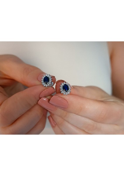 Pırlanta ve Oval Safir Taşlı Anturaj Küpe 0404E0128 modelleri