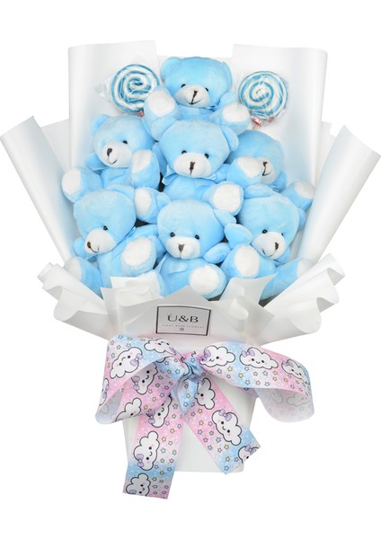 Mavi Bebek Şekerli Ayıcık Buketi