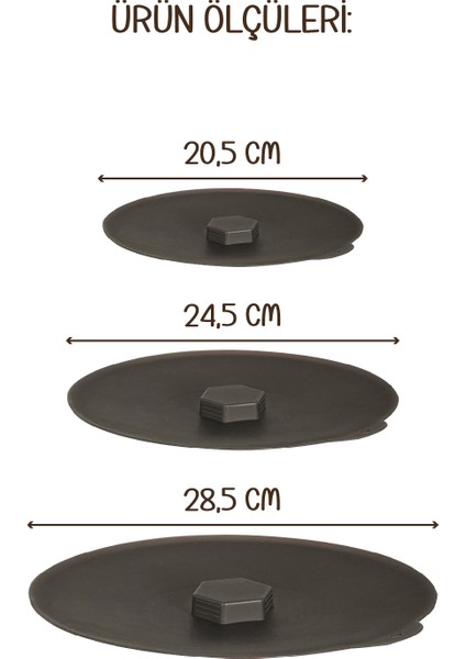 Silikon Tencere Tava Kapağı Isı Koruyucu Toz Önleyici Antrasit 3'lü