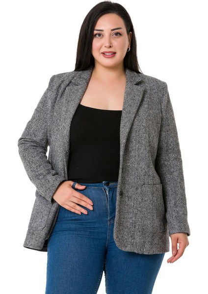 Büyük Beden Cepli Balıksırtı Blazer Astarlı Ekru Ceket fiyatları