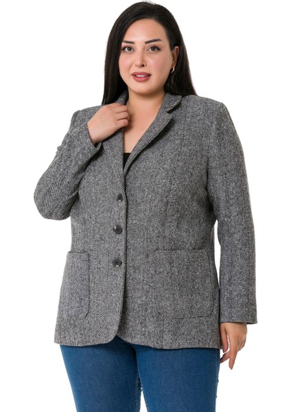 Büyük Beden Cepli Balıksırtı Blazer Astarlı Ekru Ceket indirimleri