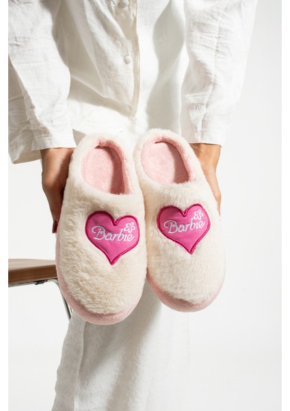 Pofuduk Barbie Figürlü Panduf Kadın Ev Terliği Tüylü Terlik