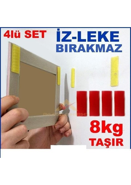 Çivisiz Tablo Çerçeve Montajı Için 4 Lü Set Cırt Sistemli Iz Bırakmaz Çift Taraflı Pratik Askı Bantı