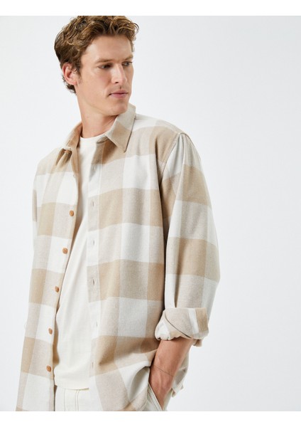 Oduncu Gömleği Klasik Yaka Düğmeli Uzun Kollu