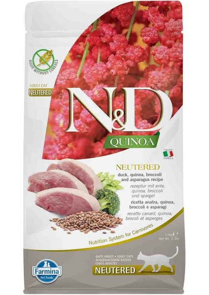 Nd Quinoa Tahılsız Ördek ve Kuşkonmazlı Kısırlaştırılmış Yetişkin Kedi Maması 1,5kg