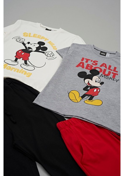 For You Kids 4'lü Mickey Mouse Baskılı Tshirt Şort Pantolon Takım