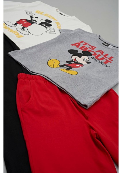 For You Kids 4'lü Mickey Mouse Baskılı Tshirt Şort Pantolon Takım