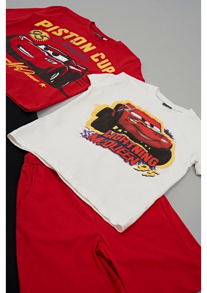 4'lü Mcqueen Baskılı Tshirt Şort Pantolon Kırmızı Takım indirimleri