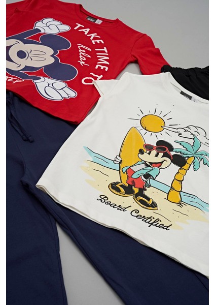 For You Kids 4'lü Mickey Mouse Baskılı Tshirt Şort Pantolon Takım