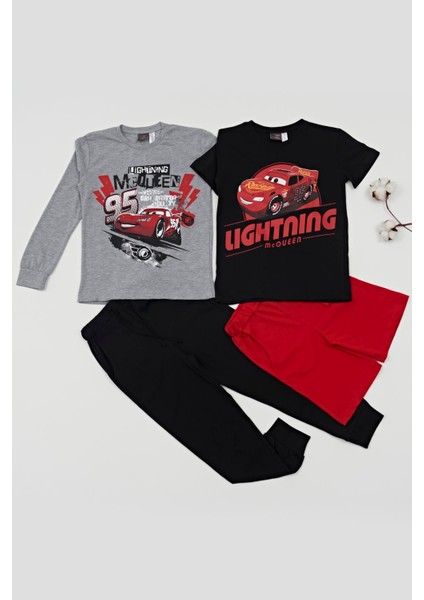 4'lü Mcqueen Baskılı Tshirt Şort Pantolon Siyah Takım