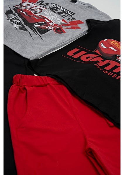 4'lü Mcqueen Baskılı Tshirt Şort Pantolon Siyah Takım