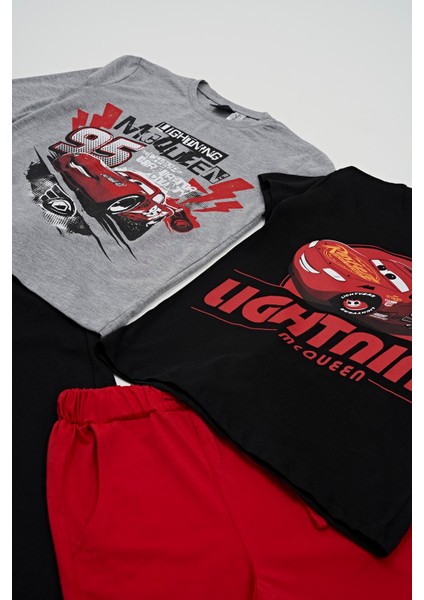 4'lü Mcqueen Baskılı Tshirt Şort Pantolon Siyah Takım