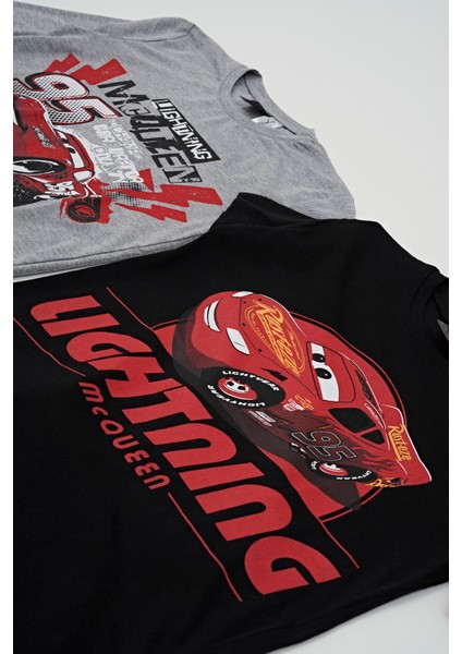 4'lü Mcqueen Baskılı Tshirt Şort Pantolon Siyah Takım