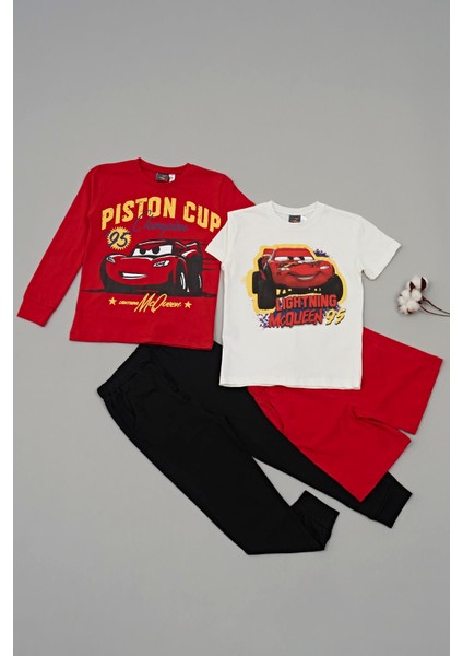 For You Kids 4'lü Mcqueen Baskılı Tshirt Şort Pantolon Kırmızı Takım