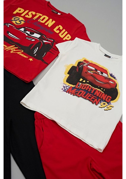 For You Kids 4'lü Mcqueen Baskılı Tshirt Şort Pantolon Kırmızı Takım