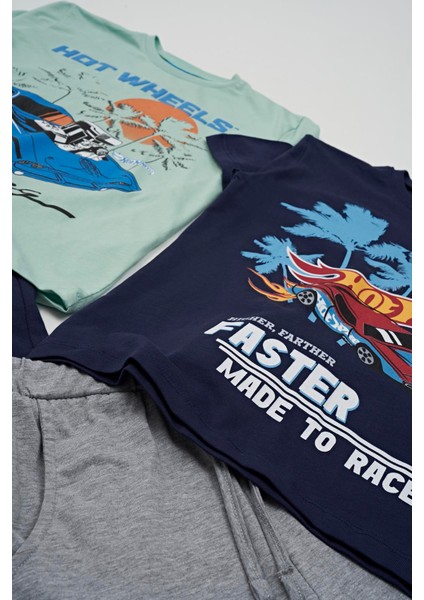 4'lü Hot Wheels Baskılı Tshirt Şort Pantolon Takım