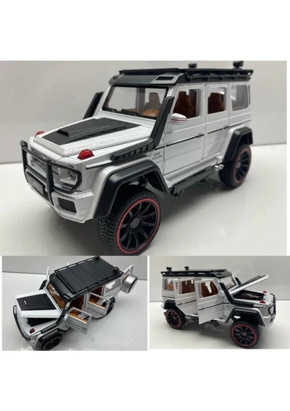 Mercedes G63 Jip Diecast Koleksiyon Metal Model Oyuncak Araba 23 cm Sesli Işıklı Kaput Bagaj Kapılar Açılır Jeep Beyaz