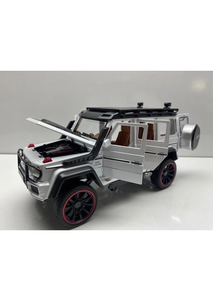 Mercedes G63 Jip Diecast Koleksiyon Metal Model Oyuncak Araba 23 cm Sesli Işıklı Kaput Bagaj Kapılar Açılır Jeep Beyaz