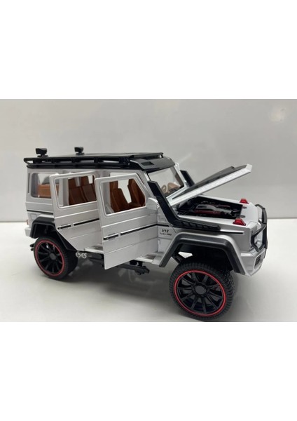 Mercedes G63 Jip Diecast Koleksiyon Metal Model Oyuncak Araba 23 cm Sesli Işıklı Kaput Bagaj Kapılar Açılır Jeep Beyaz